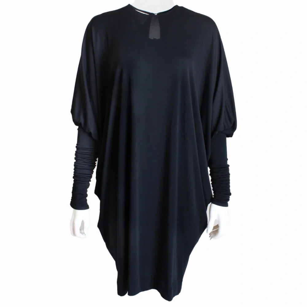 Norma Kamali OMO Dress Black Dolman Scrunchy Batwing Sleeve Vintage 80s Size M - Picture 10 of 15